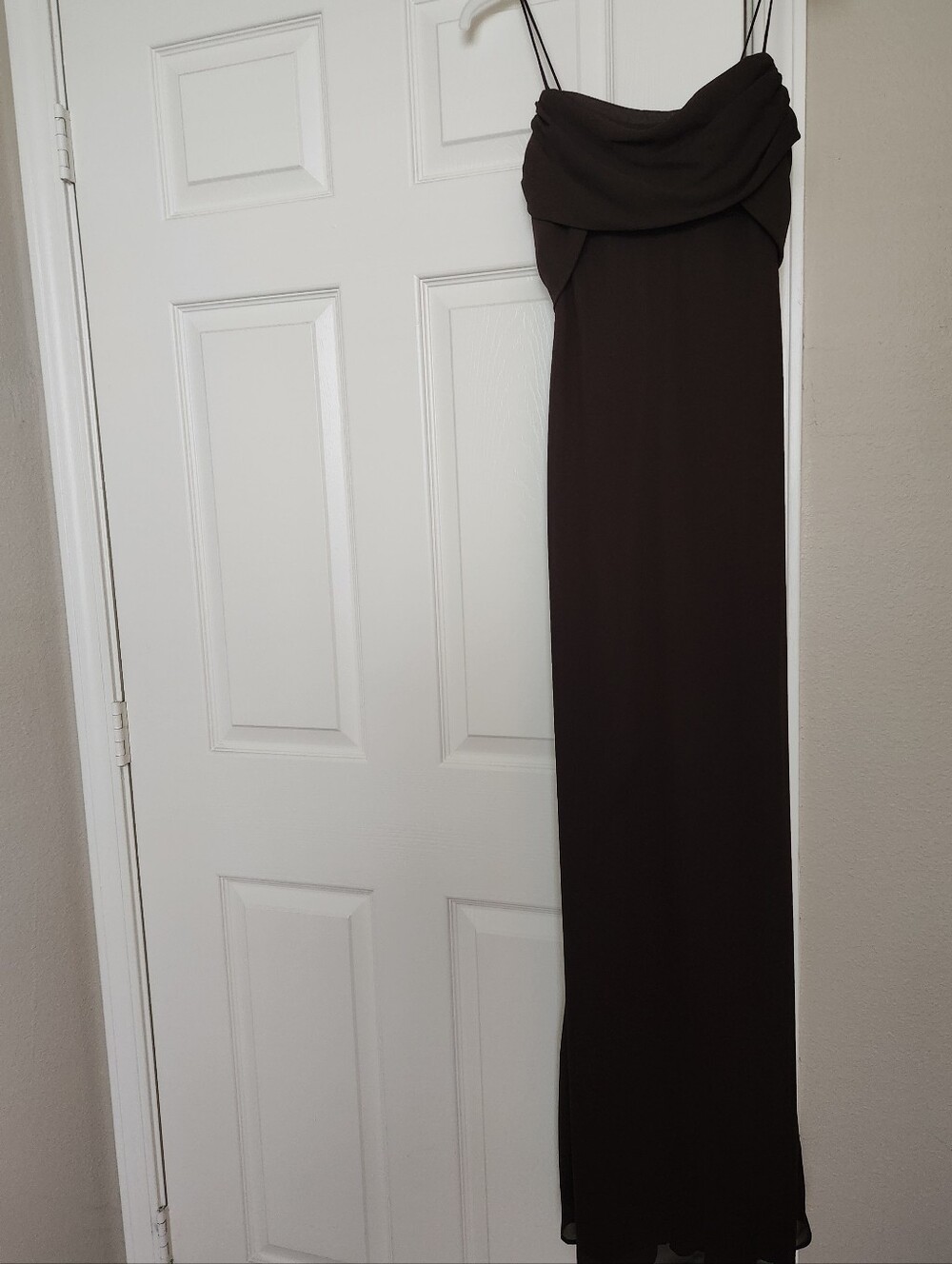 Betsy & Adam Strapless Draped Maxi Dress in Plum